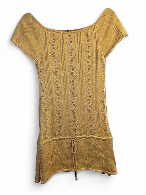 Bloomingdales Dolce Vita Women’s Metallic Golden Knit Short Sleeve Tunic Size L - Image 2