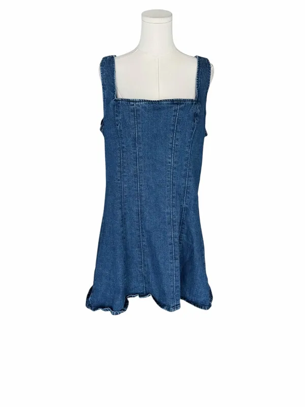 Abercrombie - Mila Squareneck Denim Mini Dress Blue Sz XL Petite - Image 3