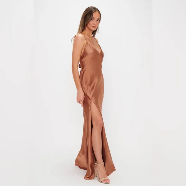 ShowMeYourMumu Anderson Maxi Dress- Copper Luxe Satin - Image 3