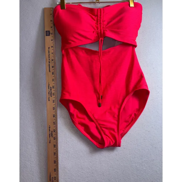 Time and Tru Pink Ribbed Cutout One Piece Swimsuit Medium 8-10 NWT - Image 5