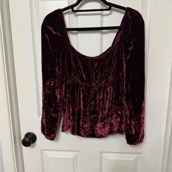 Reformation Roy Burgundy Velvet Silk Blend‎ Top size 6 - Image 2
