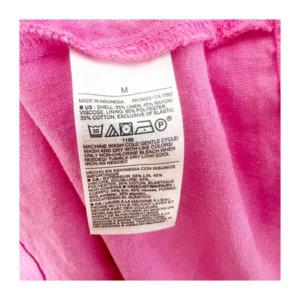 Old Navy Mini Dress Women M Pink Linen Blend Puff Sleeve Button Front Barbiecore - Image 9