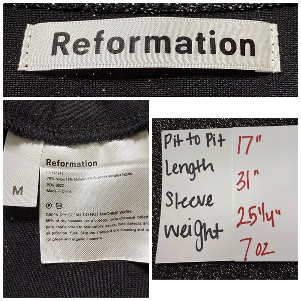 Reformation Dress M Riley‎ Fit & Flare Long Sleeve Metallic Dress Sparkly LBD - Image 9