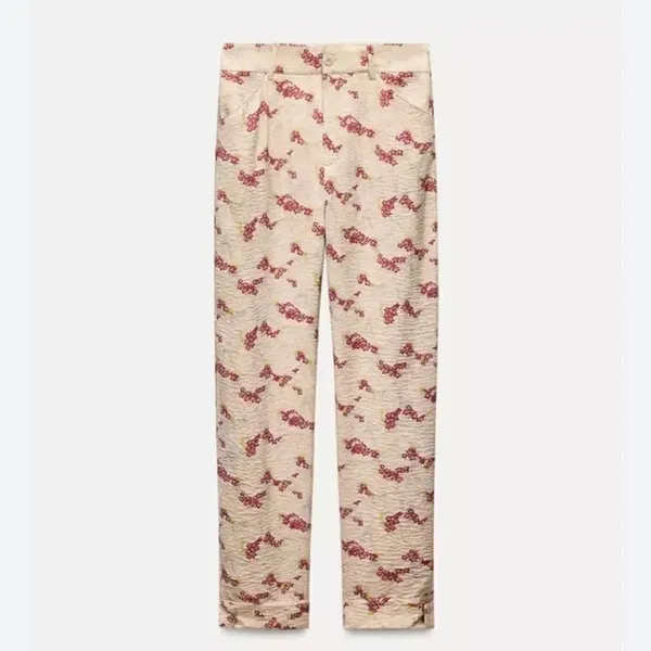 Zara Printed Cuffed Hem Mid-Rise Dress Pants(Size Small) - Image 2