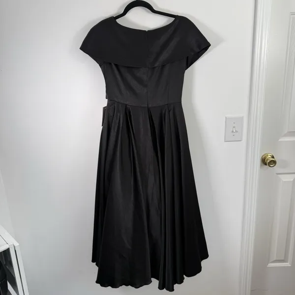 Ivy City‎ Co Audrey Dress Black Satin Midi Wedding Guest Cocktail Elegant Small - Image 9