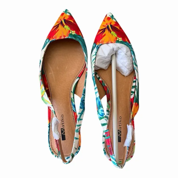 Matiko Tropical Hawaiian Floral Pointed Toe Slingback Flats 36 NIB - Image 4