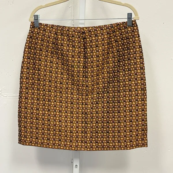 Ann Taylor LOFT Brown Geometric Jacquard Mini Skirt Size 10 A-Line Lined Boho - Image 2