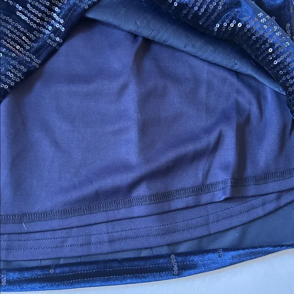 Skies Are Blue New Navy Sequin Holiday Velvet Skirt preppy old money small - Image 6