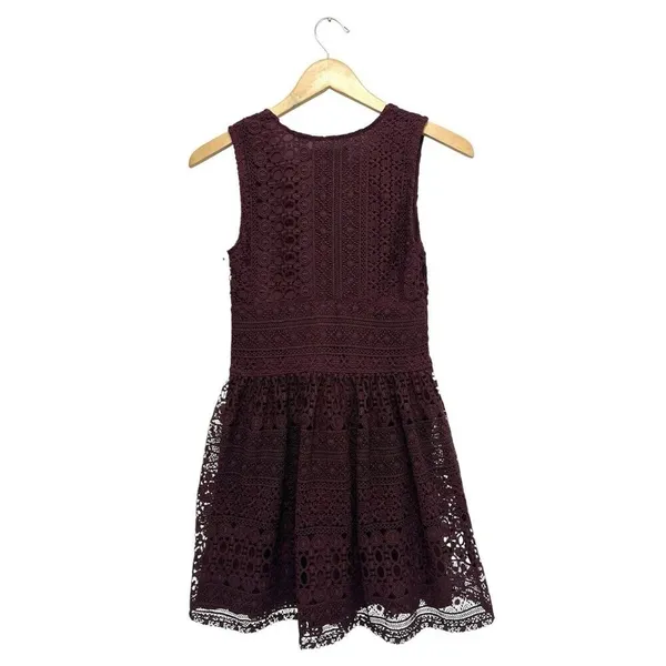 Abercrombie & Fitch Lace Crochet V-Neck Skater Dress Burgundy Mini Dark Romantic - Image 7