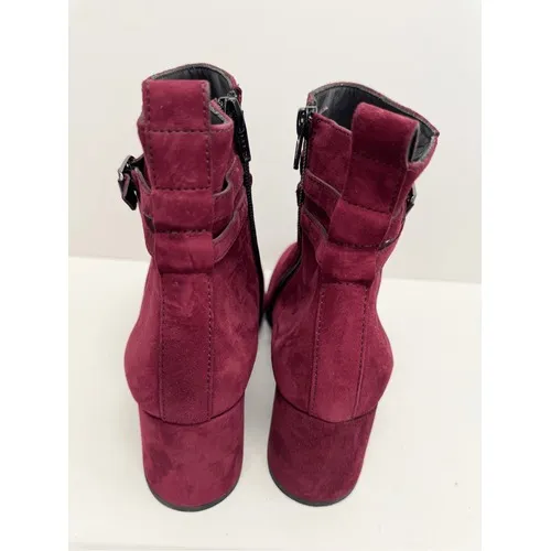 Paul Green Burgundy Suede Ankle Boots Block Heel Buckle Strap Zipper Size 7 US‎ - Image 7