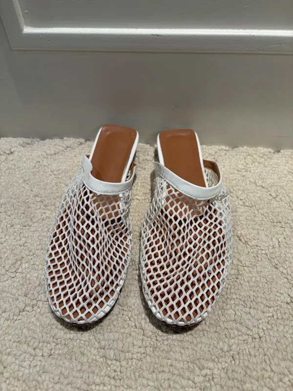 White Mesh Fishnet Flat Mule Shoes Size 6 - Image 2