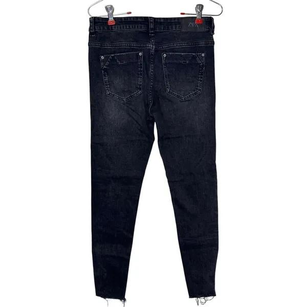 Zara Women's Jeans Ankle Zip Raw Hem Mid-Rise‎ Denim Fading Stretch Black Sz. 2 - Image 10