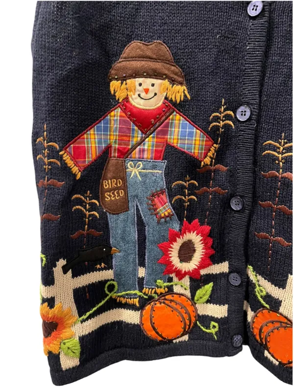 NWT Vtg Bobbie Brooks Fall Harvest Scarecrow Sweater Vest L Pumpkin Sunflower - Image 5