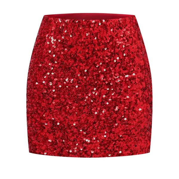 NWOT Red Sequin‎ Bodycon Mini Skirt Elastic Waist Stretch - Medium - Image 3