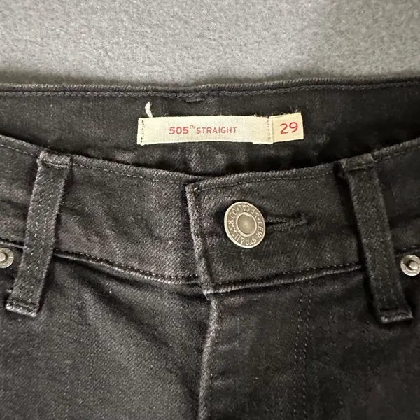 Levis 505 Womens 29‎ Straight Black Denim Jeans Flat Front 5 Pocket Design - Image 5