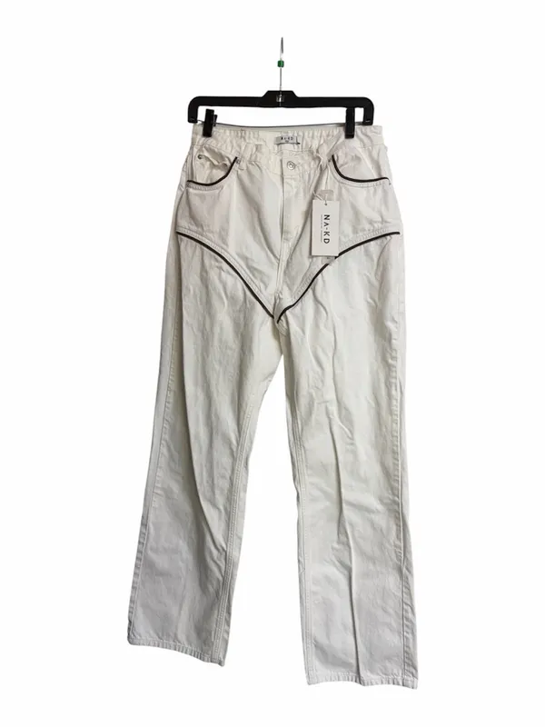 NWT NA-KD White Brown Trim Straight Leg Jeans - Image 3
