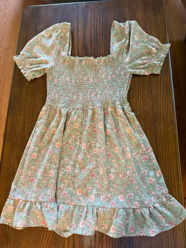 Charmed Hearts Green Floral Smocked Puff-Sleeve Mini Dress Size Large - Image 3