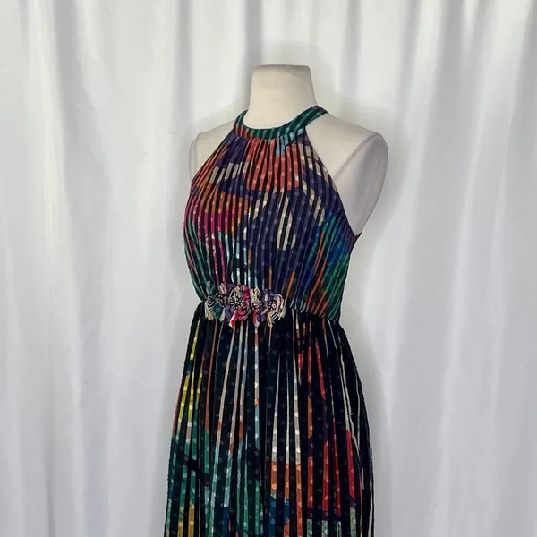Anthropologie‎ GEISHA DESIGNS Kalinka Maxi Dress Halter Embellished Clip Dot 0 - Image 7