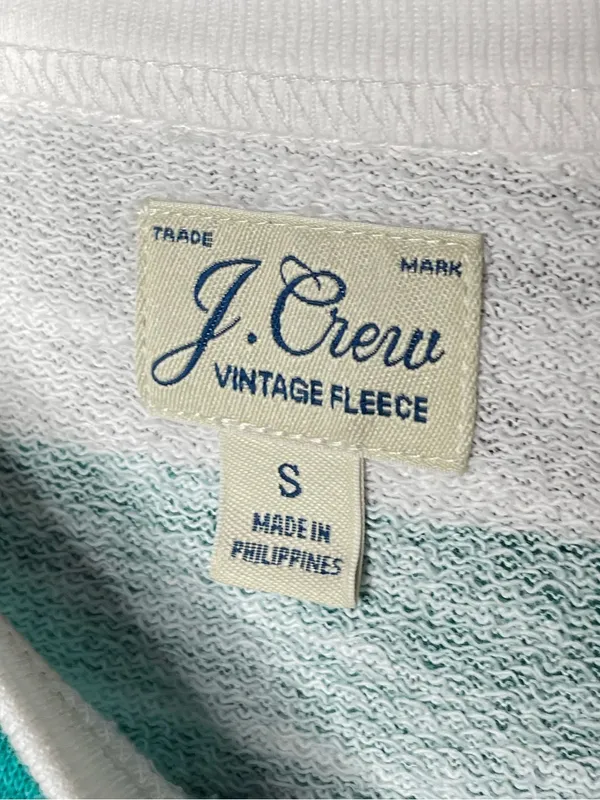 J.Crew Womens Vintage Fleece Stripe Sweatshirt Small Green White Oversized Coast - Image 4