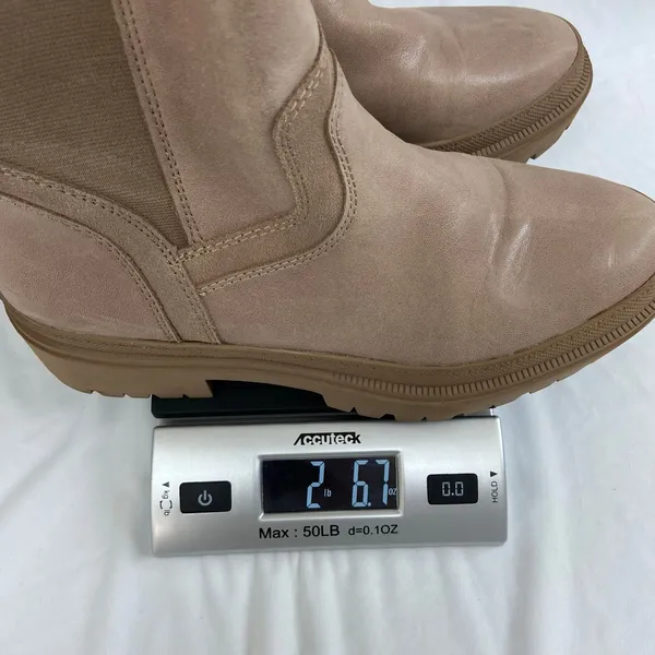 Lucky Brand women's Eabile tan suede taupe leather zip chunky ankle‎ boots 8.5 - Image 9
