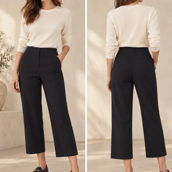 Ecru Black Cropped Flare Pants Size 2 Stretch Side Zip Dress Trousers - Image 2