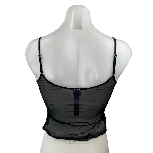 Savage x Fenty Black Rhinestone Logo Lace Sheer Mesh Cami Tank Crop Top Size XS - Image 4