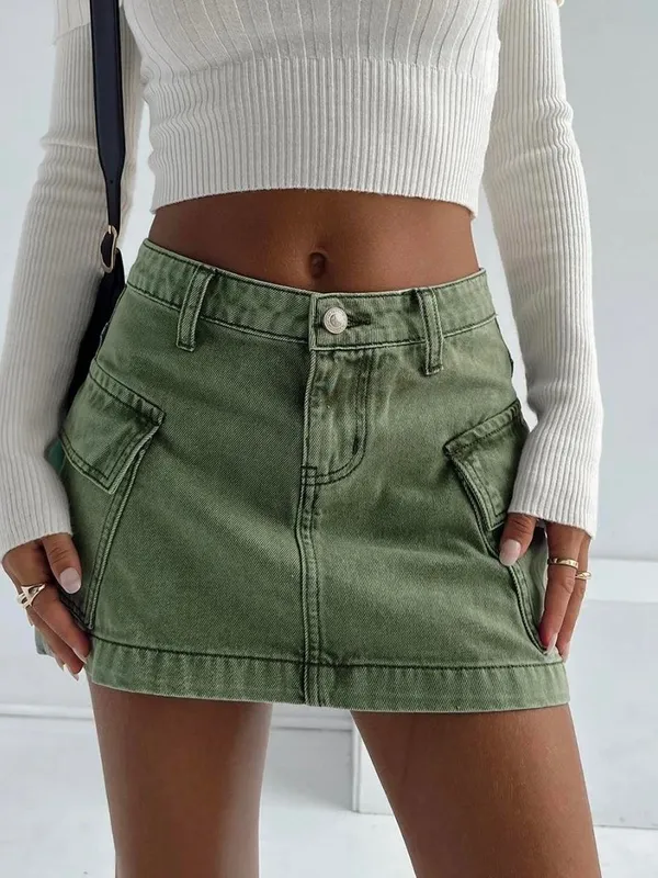 Princess Polly Women’s Olive Green Denim Khaki Mini Skirt size 10 - Image 2