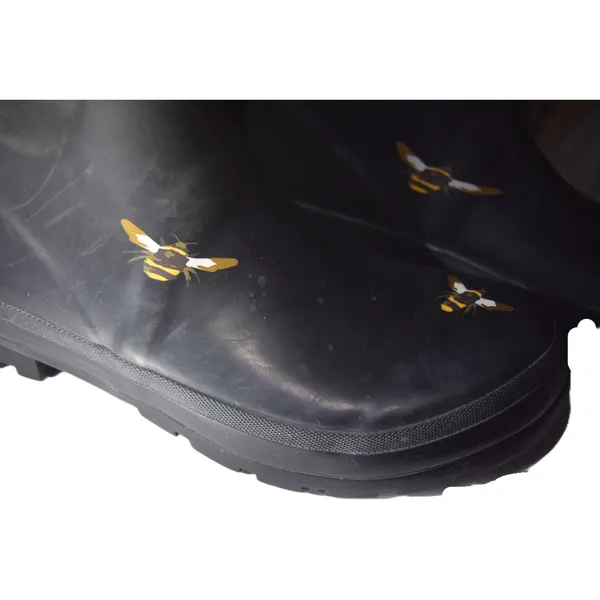 Joules Molly Rain‎ Boots Womens Size 7 Black Bumble Bee Print Mid Wellies Good - Image 5