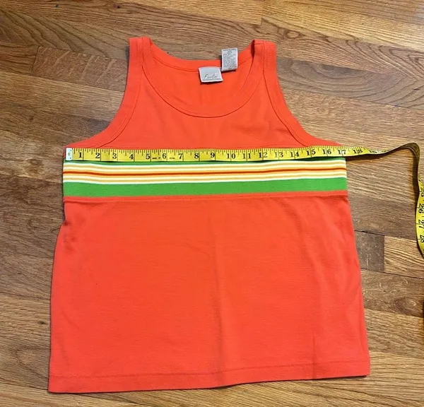 Y2K Vintage Fiorlini International Orange Stripe Tank Top Retro Casual Large - Image 2