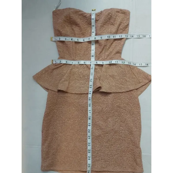 Papaya Strapless Brown/Gold Flecks Peplum Cocktail Dress M Coquette Girl Holiday - Image 5
