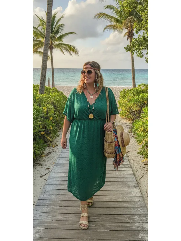 Eloquii Elements Sheer Crochet Lace Maxi Dress, Emerald Green, Plus Size 22/24 - Image 7