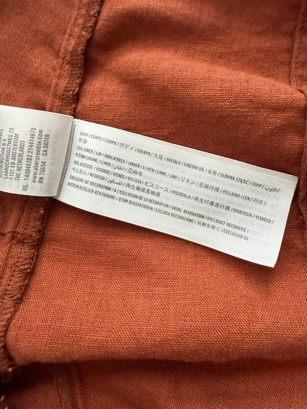 Abercrombie & Fitch Linen Blend Front Tie Cropped Top - Rust - Medium - Image 6