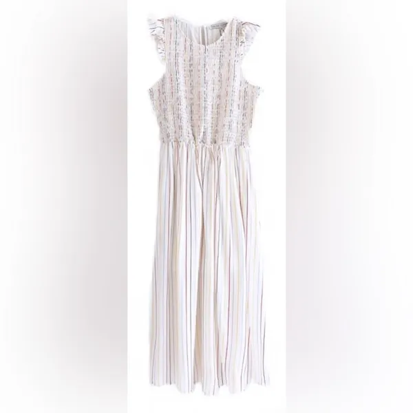 English Factory Smocked Flutter Cap Sleeve Stripes Dress - Image 2