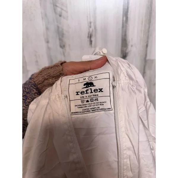 90 Degree by Reflex Hooded Windbreaker Jacket Womens L White Love Stripe Zip - Image 5