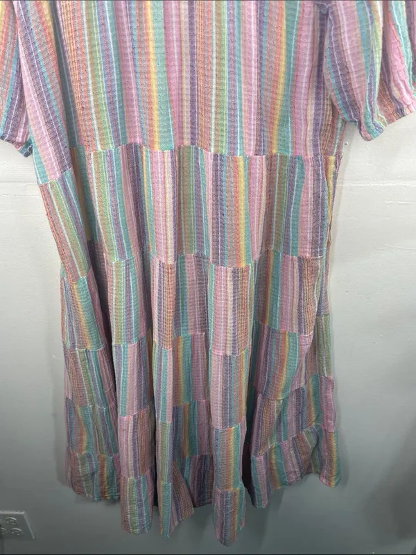 J. Crew Original Beach Wear Pastel Multicolor Striped Tiered below knee Dress - Image 10