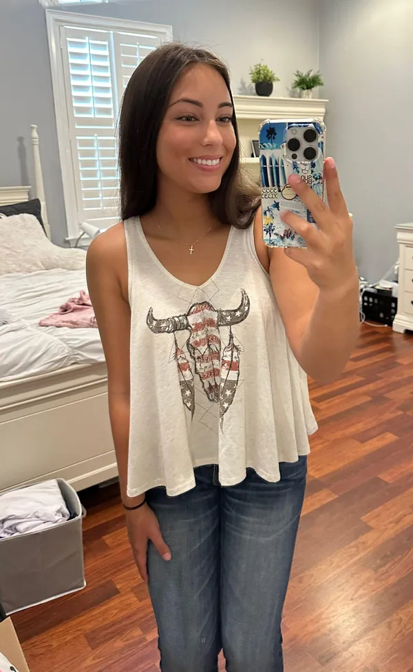 Cow Skull Flowy Tank Size XS - Image 2