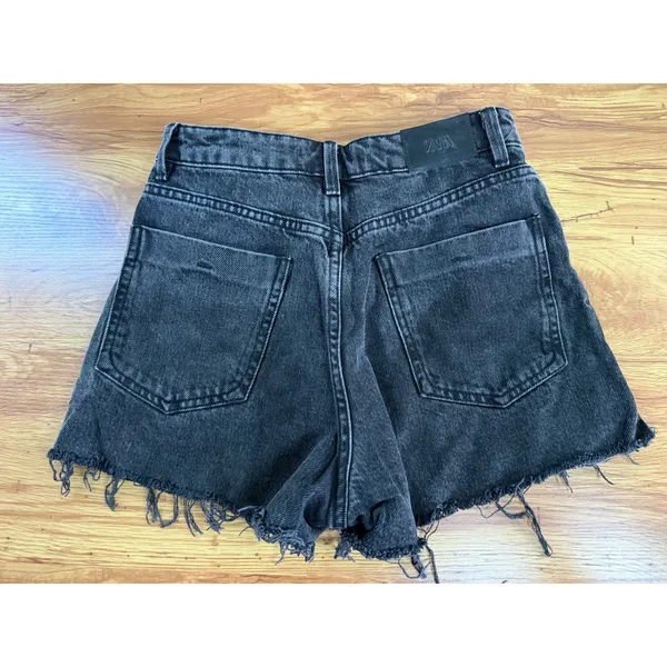 Zara‎ Washed Black High Waisted Distressed Denim Shorts Size 2 - Image 2