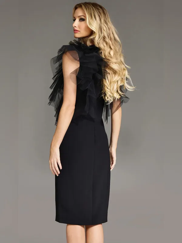 Jovani Sheath Dress with Layered Tulle Shoulders 43152 LBD - Image 3