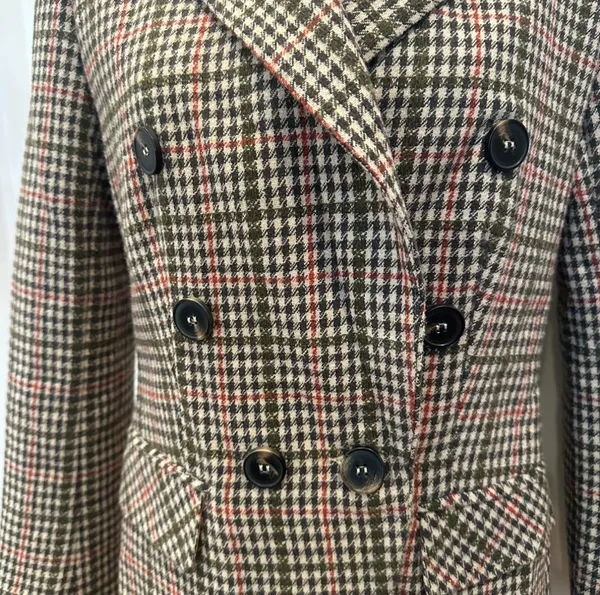 Brown and pink plaid double breast blazer jacket size 0 - Image 5