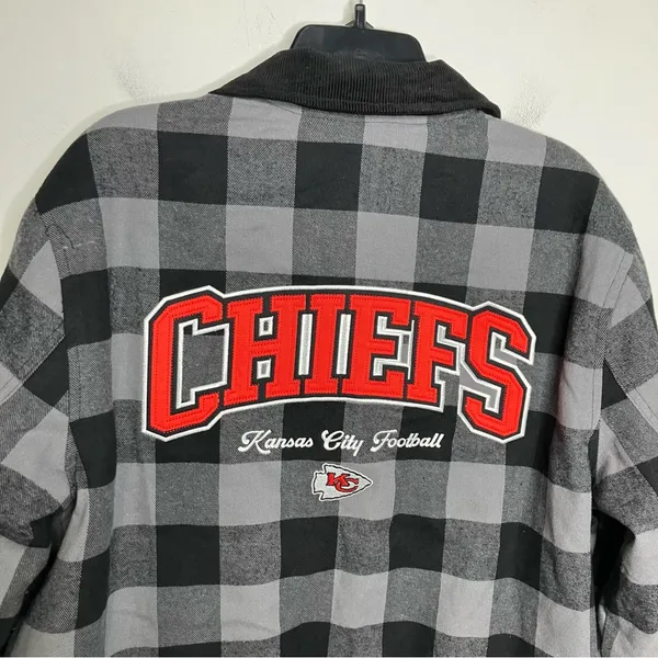 Kansas City Chiefs flannel‎ jacket black gray buffalo plaid women’s size large - Image 10
