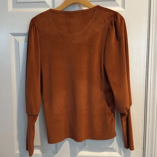 BOBEAU NWT Burnt Orange Women's Velvet Puff Sleeve Top Small - Image 2