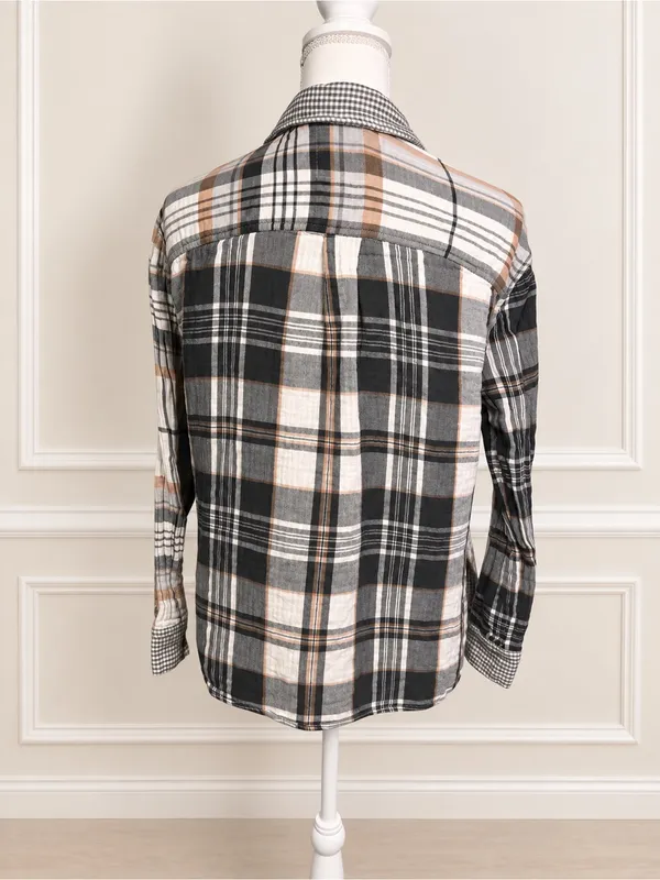 Aerie Patchwork Plaid Cotton Button Down Shirt Small Oversized Fall Top Everyday - Image 5