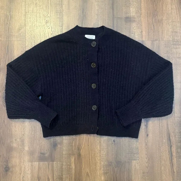 & OTHER STORIES Balloon Sleeve Wool Alpaca Cardigan Sweater Oversized Navy‎ sz S - Image 4