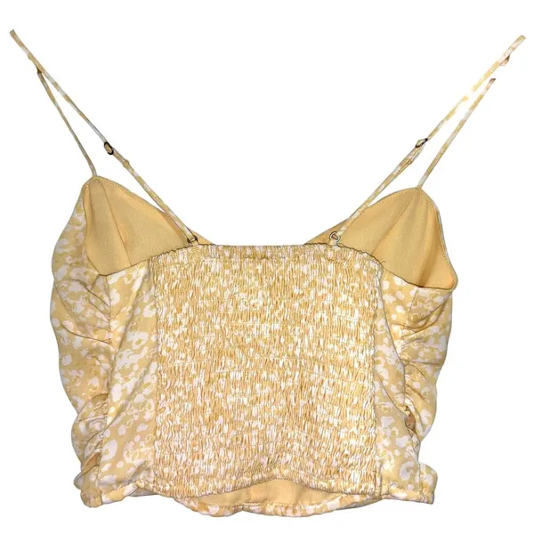 Abercrombie & Fitch Yellow White Floral Ruched Smocked Crop Top Tank Top Size XS - Image 3
