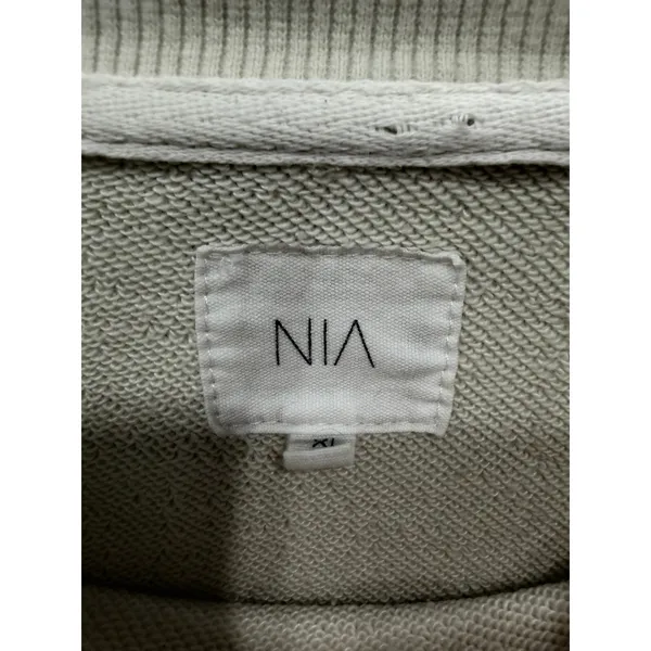 NIA Women Sweatshirt XL Cream Cropped Raw Hem Drop Shoulder French Terry - Image 4