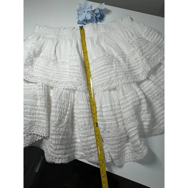 Aerie White Tiered Ruffle Mini Skirt Lace Trim Textured Crinkle Size‎ Medium - Image 6
