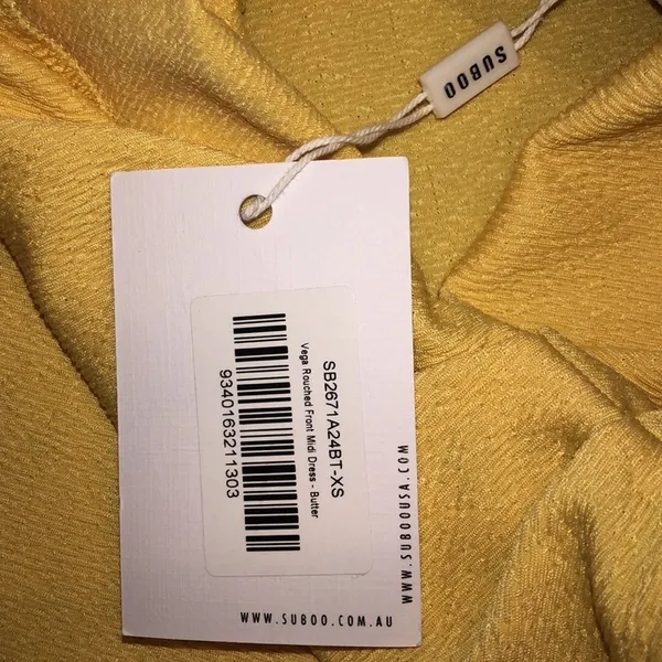SUBOO Vega rouched front dress in butter size xsmall new with tags - Image 6
