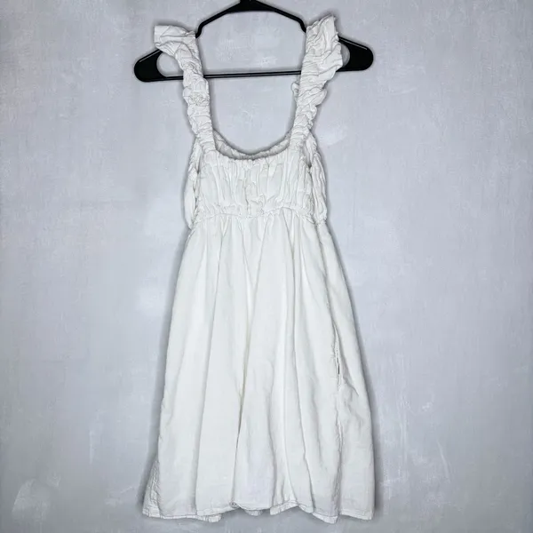 Abercrombie & Fitch White Smocked Ruffle Strap Linen Blend Mini Dress - Image 9