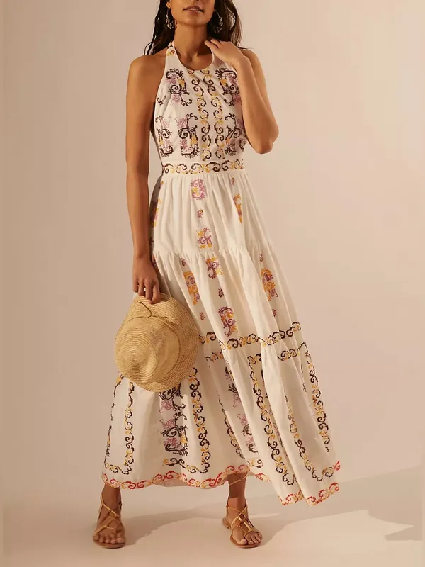 Anthropologie Medallion Halter Maxi Dress - ivory multi combo - 8 - $298 MSRP - Image 3