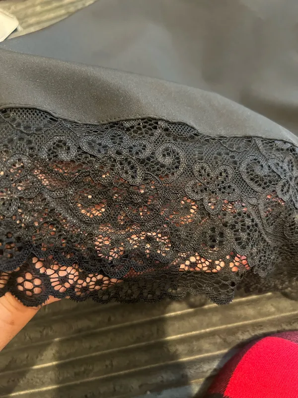 Sexy Asymmetric Lace-Trim Halter Top - Black Satin "Night Out" Blouse - Image 4